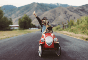 A happy kid on scooter
