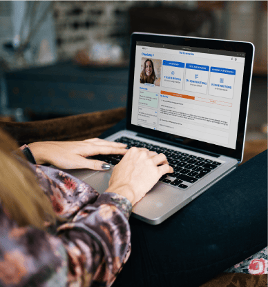 Woman on desktop using C Space Online Community