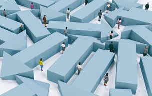 Blue arrows and people in a picture