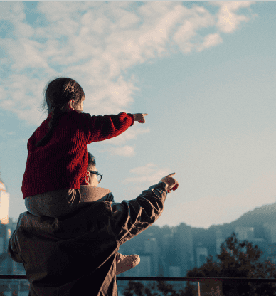 Daughter on Father's Shoulders Pointing