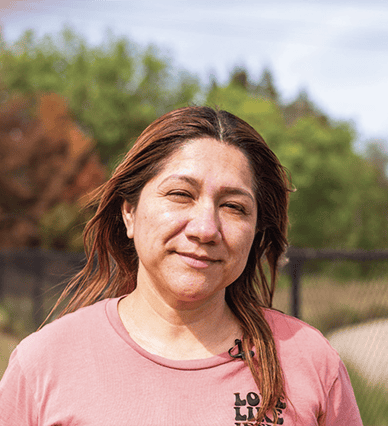 Woman looking directly into the camera