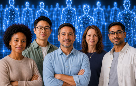 Five humans standing