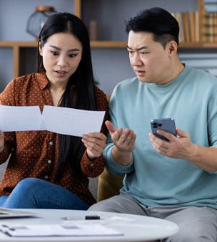 A couple looking at their bills